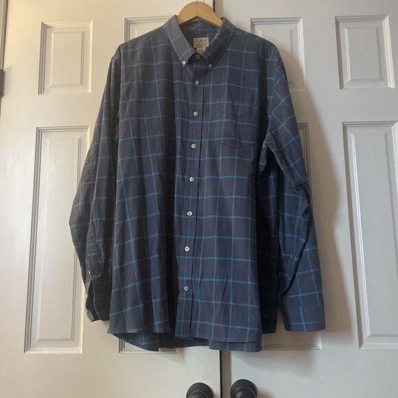 L.L. Bean Other - L.L. Bean Men’s Slightly Fitted Navy Stretch Plaid Button Down Shirt XXL Tall